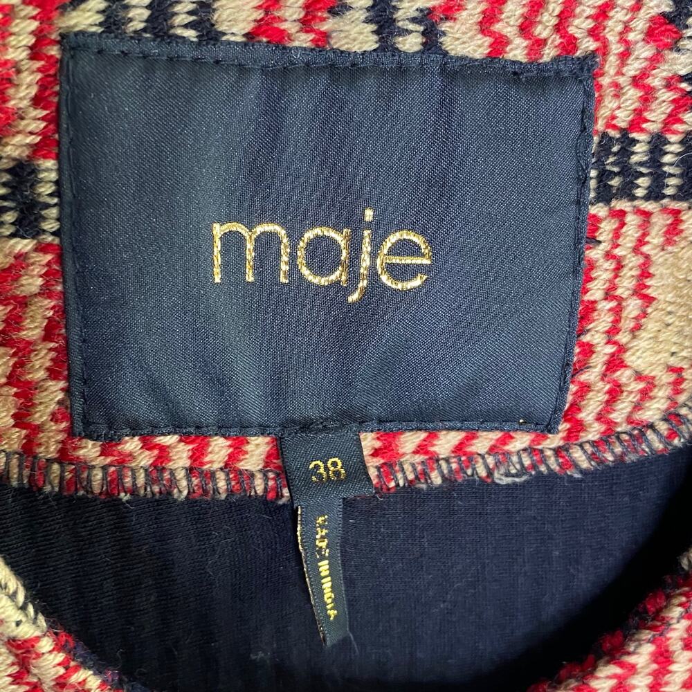 Maje Aztec Moto Jacquard Jacket Asymmetric Zip Front Sz 38 Medium Quiet Luxury - Picture 10 of 12